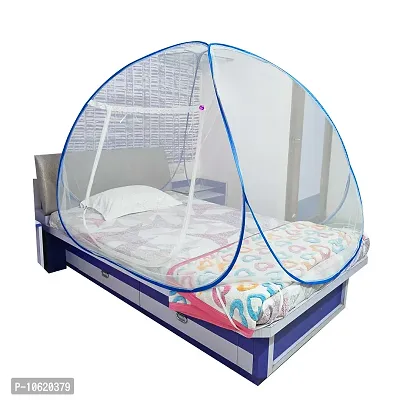 Mosquito Net Polyester Foldable for Adult Single Bed White Color and Blue Patti-thumb0