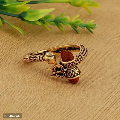 Stylish Rudraksha Trishul Damroo Designer Oxidized Gold Rings for Men-thumb0