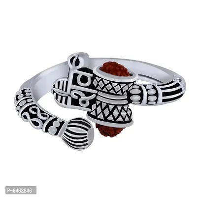 Stylish Rudraksha Trishul Damroo Designer Oxidized Silver Rings for Men-thumb2