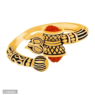 Stylish Rudraksha Trishul Damroo Designer Oxidized Gold Rings for Men-thumb3