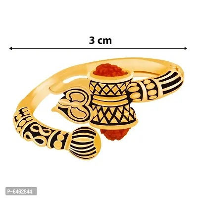 Stylish Rudraksha Trishul Damroo Designer Oxidized Gold Rings for Men-thumb2