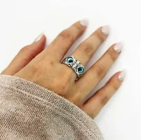 Blue Demon Eyes Owl/Ullu Bird Face Design Thumb Finger Ring Stainless Steel Silver Plated Ring-thumb2