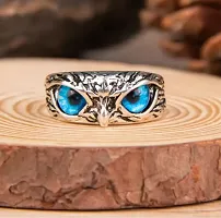 Blue Demon Eyes Owl/Ullu Bird Face Design Thumb Finger Ring Stainless Steel Silver Plated Ring-thumb3