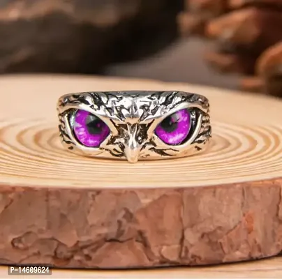 Pink Demon Eyes Owl/Ullu Bird Face Design Thumb Finger Ring Stainless Steel Silver Plated Ring-thumb0