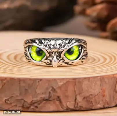 Yellow Demon Eyes Owl/Ullu Bird Face Design Thumb Finger Ring Stainless-Steel Silver-Plated Ring-thumb0