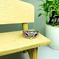 Pink Demon Eyes Owl/Ullu Bird Face Design Thumb Finger Ring Stainless Steel Silver Plated Ring-thumb1