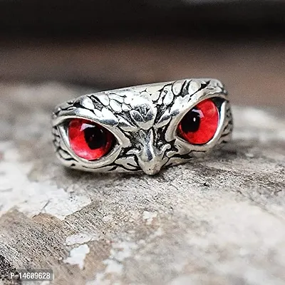 Red Demon Eyes Owl/Ullu Bird Face Design Thumb Finger Ring Stainless-Steel Silver-Plated Ring-thumb5