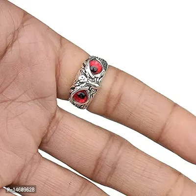 Red Demon Eyes Owl/Ullu Bird Face Design Thumb Finger Ring Stainless-Steel Silver-Plated Ring-thumb4
