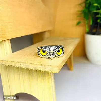 Yellow Demon Eyes Owl/Ullu Bird Face Design Thumb Finger Ring Stainless-Steel Silver-Plated Ring-thumb2
