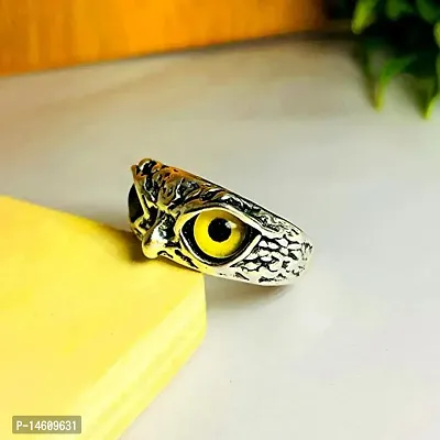 Yellow Demon Eyes Owl/Ullu Bird Face Design Thumb Finger Ring Stainless-Steel Silver-Plated Ring-thumb3