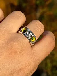 Yellow Demon Eyes Owl/Ullu Bird Face Design Thumb Finger Ring Stainless-Steel Silver-Plated Ring-thumb3