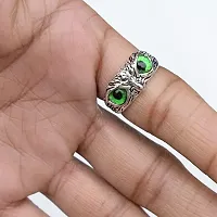 Green Demon Eyes Owl/Ullu Bird Face Design Thumb Finger Ring Stainless-Steel Silver-Plated Ring-thumb1