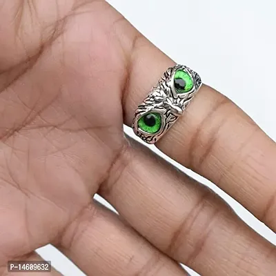 Green Demon Eyes Owl/Ullu Bird Face Design Thumb Finger Ring Stainless-Steel Silver-Plated Ring-thumb2