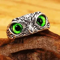 Green Demon Eyes Owl/Ullu Bird Face Design Thumb Finger Ring Stainless-Steel Silver-Plated Ring-thumb2
