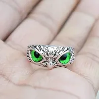 Green Demon Eyes Owl/Ullu Bird Face Design Thumb Finger Ring Stainless-Steel Silver-Plated Ring-thumb4