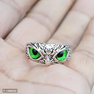 Green Demon Eyes Owl/Ullu Bird Face Design Thumb Finger Ring Stainless-Steel Silver-Plated Ring-thumb5