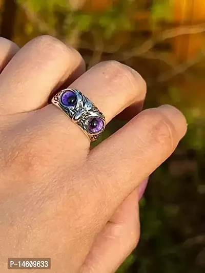 Purple Demon Eyes Owl/Ullu Bird Face Design Thumb Finger Ring Stainless-Steel Silver-Plated Ring-thumb3