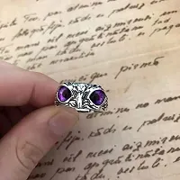 Purple Demon Eyes Owl/Ullu Bird Face Design Thumb Finger Ring Stainless-Steel Silver-Plated Ring-thumb1