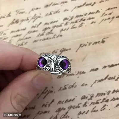Purple Demon Eyes Owl/Ullu Bird Face Design Thumb Finger Ring Stainless-Steel Silver-Plated Ring-thumb2