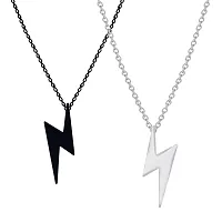 Style Lightning Bolt Thunder Necklace Punk Fashion Black Color\Silver Color Pendant Set Pack of 2-thumb2