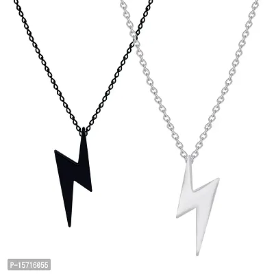 Style Lightning Bolt Thunder Necklace Punk Fashion Black Color\Silver Color Pendant Set Pack of 2-thumb3
