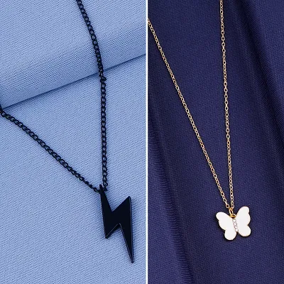 Butterfly and Black Color Necklace Pendant Chain For Women