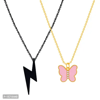 Butterfly Gold Peach and Black Color Necklace Pendant Chain For Women-thumb4