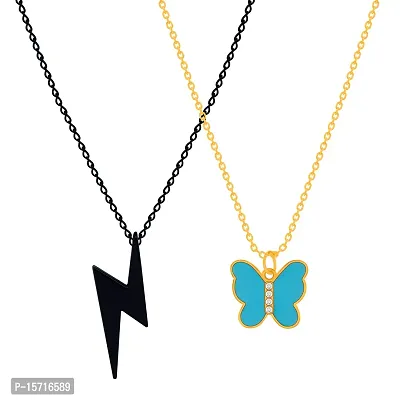 Black Color/Sky Blue Butterfly Necklace Chain for Women and Girls Pack of 2-thumb5