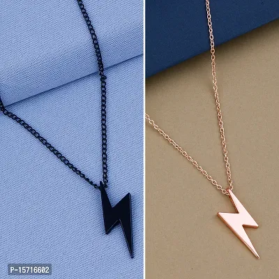 Rose Gold and Black Color Zig Zag Flash Necklace Chain for Women and Girls-thumb0
