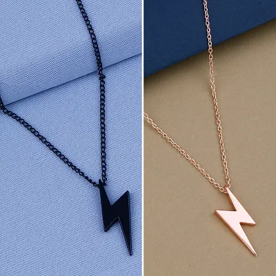 Rose Gold and Black Color Zig Zag Flash Necklace Chain for Women and Girls