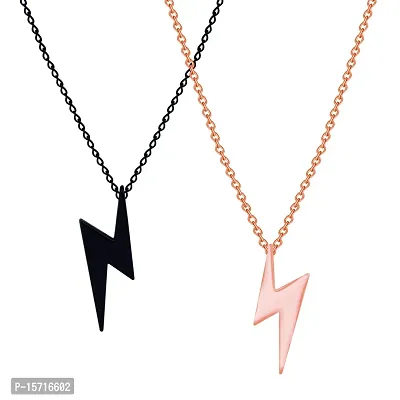 Rose Gold and Black Color Zig Zag Flash Necklace Chain for Women and Girls-thumb4