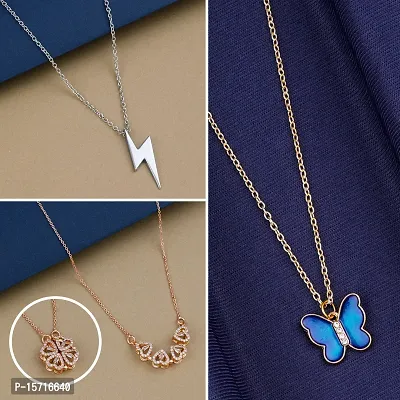 Different Type Blue Color Chain Plated Butterfly Pendant Necklace for Women and Girls Pack Of 3-thumb0