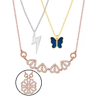 Different Type Blue Color Chain Plated Butterfly Pendant Necklace for Women and Girls Pack Of 3-thumb3