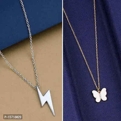White Butterfly and  Silver Plated Necklace Pendant Chain For Women-thumb0