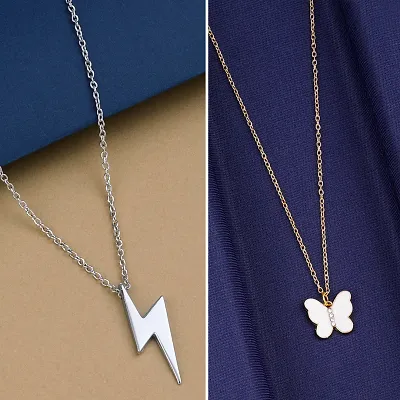 White Butterfly and  Silver Plated Necklace Pendant Chain For Women