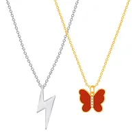 Silver/Red Butterfly Pendant Necklace Chain For Women and Girls-thumb1