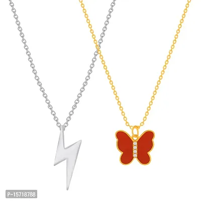 Silver/Red Butterfly Pendant Necklace Chain For Women and Girls-thumb2