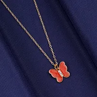 Silver/Red Butterfly Pendant Necklace Chain For Women and Girls-thumb4