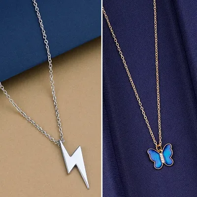 Zig Zag Flash Dark Blue Charm Butterfly Necklace Chain for Women and Girls