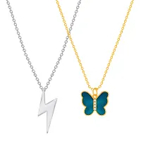 Zig Zag Flash Dark Blue Charm Butterfly Necklace Chain for Women and Girls-thumb1