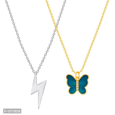 Zig Zag Flash Dark Blue Charm Butterfly Necklace Chain for Women and Girls-thumb2