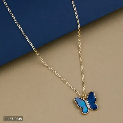 Zig Zag Flash Dark Blue Charm Butterfly Necklace Chain for Women and Girls-thumb5