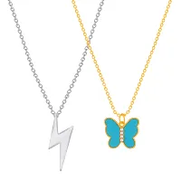 Zig Zag Flash Sky Blue Color Butterfly Necklace Chain for Women and Girls-thumb1