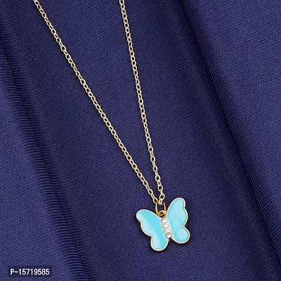 Zig Zag Flash Sky Blue Color Butterfly Necklace Chain for Women and Girls-thumb5