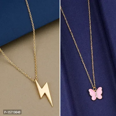 Butterfly Gold Plated Peach Necklace Pendant Chain For Women-thumb0