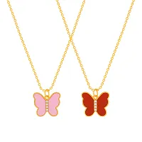 Red/Peach Butterfly Gold Plated Pendant Necklace Chain For Women and Girls-thumb1