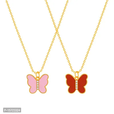 Red/Peach Butterfly Gold Plated Pendant Necklace Chain For Women and Girls-thumb2