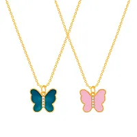 Pink and Dark Blue Butterfly Gold Plated Pendant Necklace Chain For Women and Girls-thumb1