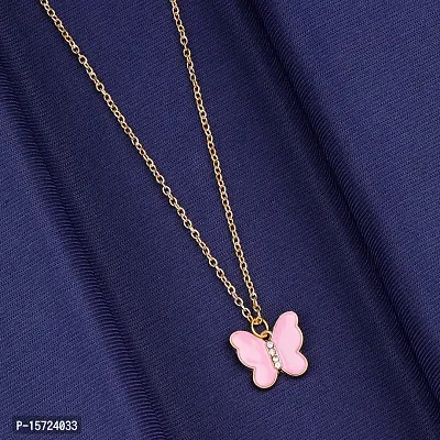 Pink and Dark Blue Butterfly Gold Plated Pendant Necklace Chain For Women and Girls-thumb5