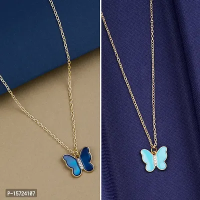 Multi Color Butterfly Gold Plated Necklace Pendant Chain For Women-thumb0